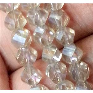 Chinese crystal glass bead, swiring cut, champagne AB color, approx 6mm dia, 100pcs per st [GSICC155-6MM]