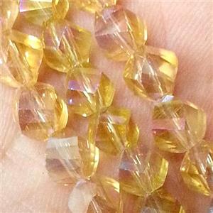 Chinese crystal glass bead, swiring cut, gold champagne AB color, approx 6mm dia, 100pcs per st [GSICC156-6MM]