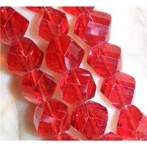 Chinese crystal glass bead, swiring cut, red, approx 4mm dia, 150pcs per st [GSICC158-4MM]
