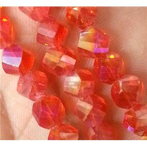 Chinese crystal glass bead, swiring cut, red AB color, approx 4mm dia, 150pcs per st [GSICC159-4MM]