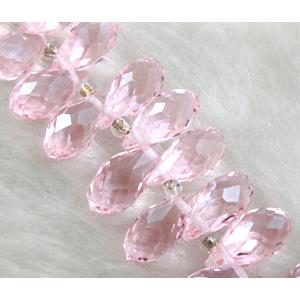 Chinese Crystal Beads, Faceted teardrop, pink, approx 6x12mm, 100pcs per st [GSICC15C14-6X12MM]