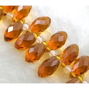 Chinese Crystal Beads, faceted teardrop, golden, approx 7x14mm, 100pcs per st [GSICC15C17-7X14MM]