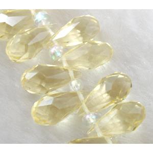Chinese Crystal Beads, faceted teardrop, lt.yellow, approx 7x14mm, 100pcs per st [GSICC15C18-7X14MM]
