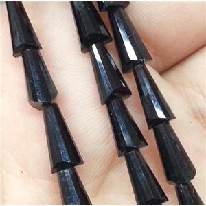 Chinese crystal glass bead, faceted pagoda, black, approx 8x16mm. 50pcs per st [GSICC161-8X16MM]