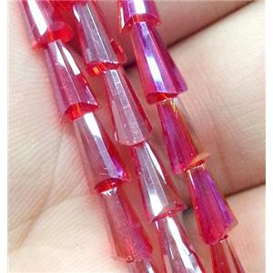 Chinese crystal glass bead, faceted pagoda, red AB color, approx 4x8mm, 60pcs per st [GSICC166-4X8MM]