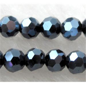 Chinese Glass Crystal Beads, faceted round, black AB-Color, 4mm dia, approx 100pcs per st [GSICC16C02]
