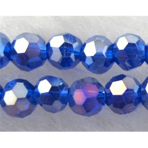 Chinese Crystal Beads, Faceted Round, deep-blue AB-color, 4mm dia, approx 100pcs per st [GSICC16C06AB]