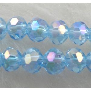 Chinese Crystal Beads, Faceted Round, blue AB color, 4mm dia, approx 100pcs per st [GSICC16C07AB]