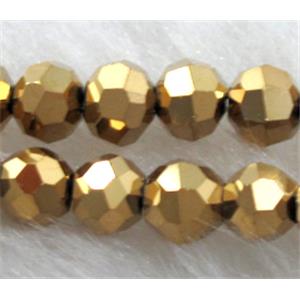 Chinese Crystal Beads, Faceted Round, golden plated, 4mm dia, approx 100pcs per st [GSICC16C11]