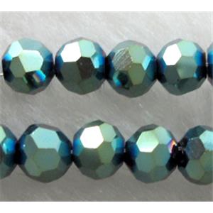 Chinese Glass Crystal Beads, faceted round, peacock green AB-color, 4mm dia, approx 100pcs per st [GSICC16C13AB]