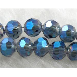 Chinese Glass Crystal Beads, faceted round, peacock-blue AB-color, 4mm dia, approx 100pcs per st [GSICC16C18AB]