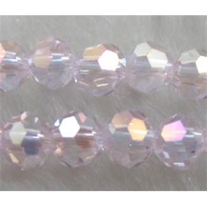 Chinese Glass Crystal Beads, faceted round, lt.pink AB-color, 4mm dia, approx 100pcs per st [GSICC16C24AB]