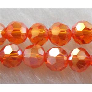 Chinese Crystal Glass Beads, faceted round, red AB-color, 4mm dia, approx 100pcs per st [GSICC16C26AB]