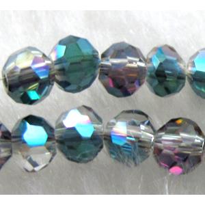 Chinese Crystal Beads, faceted round, peacock-blue AB-color, 4mm dia, approx 100pcs per st [GSICC16C28AB]