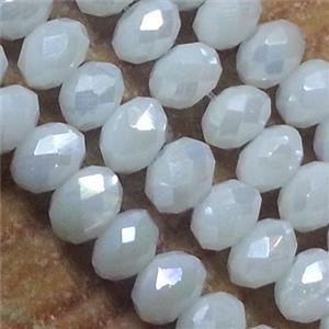 Chinese crystal glass bead, faceted rondelle, white jade AB color, approx 2x3mm dia, 150pcs per st [GSICC175-3MM]