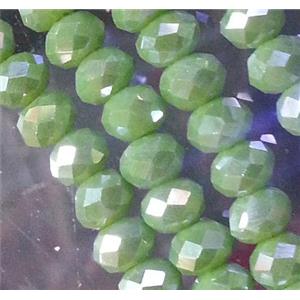 Chinese crystal glass bead, faceted rondelle, green AB color, approx 2x3mm dia, 150pcs per st [GSICC179-3MM]