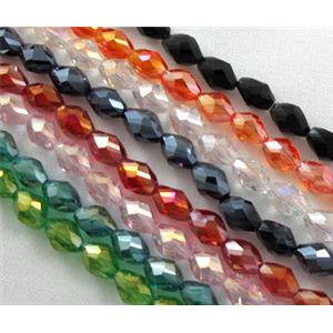 Chinese glass crystal beads, faceted twist, AB-Color, mixed, 6x8mm, 50pcs per st [GSICC17ABMIX]