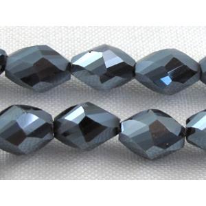 Chinese glass crystal beads, faceted twist, jet, 6x8mm, 50pcs per st [GSICC17C03]