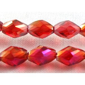 Chinese glass crystal beads, faceted twist, red AB-color, 6x8mm, 50pcs per st [GSICC17C04AB]