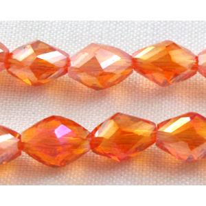 Chinese glass crystal beads, faceted twist, red AB-color, 6x8mm, 50pcs per st [GSICC17C05AB]