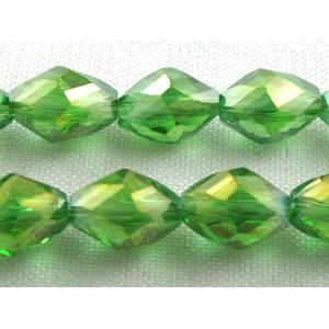 Chinese Crystal Beads, Twist, faceted, green AB color, 6x8mm, 50pcs per st [GSICC17C09AB]