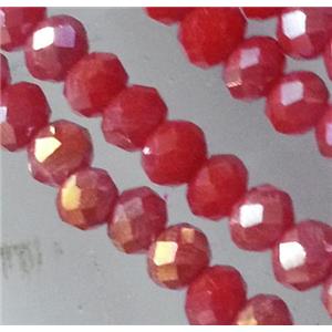 Chinese crystal glass bead, faceted rondelle, red AB color, approx 2x3mm dia, 150pcs per st [GSICC182-3MM]