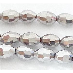 Chinese Crystal Glass Beads, faceted barrel, plaltinum plated, 4x6mm, 72pcs per st [GSICC18C04-4X6MM]