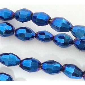 Chinese Crystal Glass Beads, faceted barrel, blue plated, 6x8mm, 72pcs per st [GSICC18C05-6X8MM]