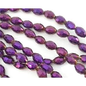 Chinese Crystal Glass Beads, faceted barrel, purple plated, 6x8mm, 72pcs per st [GSICC18C08-6X8MM]
