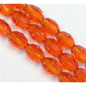 Chinese Crystal Glass Beads, faceted barrel, red, 6x8mm, 72pcs per st [GSICC18C12-6X8MM]