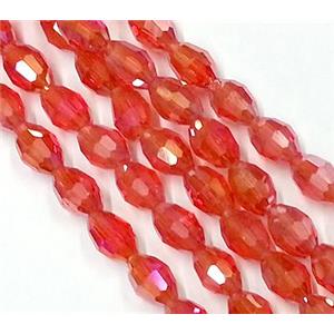 Chinese Crystal Glass Beads, faceted barrel, ruby AB-color, 6x8mm, 72pcs per st [GSICC18C13-6X8MM]