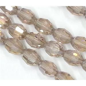 Chinese Crystal Glass Beads, faceted barrel, silver champagne, 6x8mm, 72pcs per st [GSICC18C14-6X8MM]