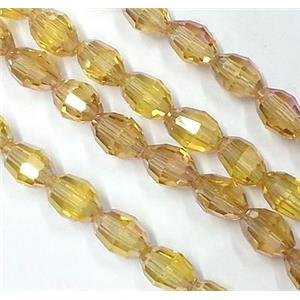 Chinese Crystal Glass Beads, faceted barrel, gold champagne, 6x8mm, 72pcs per st [GSICC18C15-6X8MM]