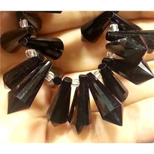 Chinese crystal glass bead, faceted teardrop, black, approx 8x20mm, 100pcs per st [GSICC217]