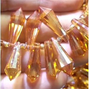 Chinese crystal glass bead, faceted teardrop, gold champagne, approx 8x20mm, 100pcs per st [GSICC218]