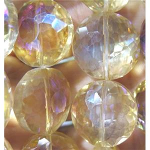 Chinese crystal glass bead, faceted flat round, approx 18mm dia, 18pcs per st [GSICC231]