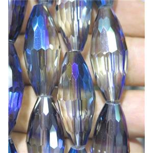 Chinese crystal glass bead, faceted rice, approx 13x32mm, 10pcs per st [GSICC266]