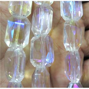 chinese crystal glass bead, faceted rectangle, white AB-color, approx 13x18mm, 18pcs per st [GSICC273]