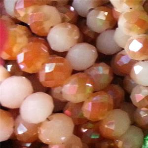 glass crystal bead, faceted wheel, half plated AB color, approx 3x4mm, 150pcs per st [GSICC40-4MM]