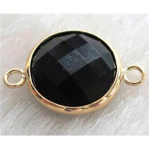 black Chinese crystal glass connector Button, approx 14mm dia [GSICC431-14MM]