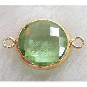Chinese crystal glass connector Button lt.green, approx 14mm dia [GSICC433-14MM]