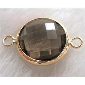 Chinese crystal glass connector Button Smoky, approx 16mm dia [GSICC436-16MM]