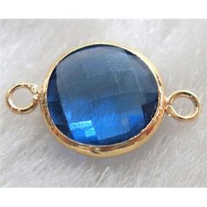 blue Chinese crystal glass connector Button, approx 16mm dia [GSICC439-16MM]