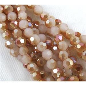 glass crystal bead, faceted round, half plated AB color, 4mm dia, 100pcs per st [GSICC51]
