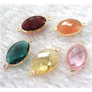 chinese crystal glass connector, faceted oval, approx 13x18mm [GSICC512]