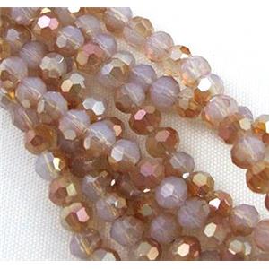 glass crystal bead, faceted round, half plated AB color, 4mm dia, 100pcs per st [GSICC53]