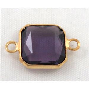 Chinese crystal glass connector, faceted square, purple, approx 16x16mm [GSICC533-16MM]
