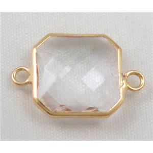 Chinese crystal glass connector, faceted square, approx 14x14mm [GSICC535-14MM]