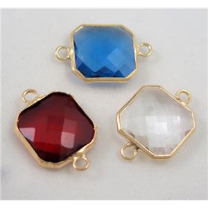 Chinese crystal glass connector, faceted square, approx 12x12mm [GSICC538-12MM]