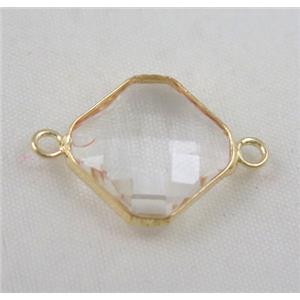 Chinese crystal glass connector, faceted square, approx 12x12mm [GSICC539-12MM]